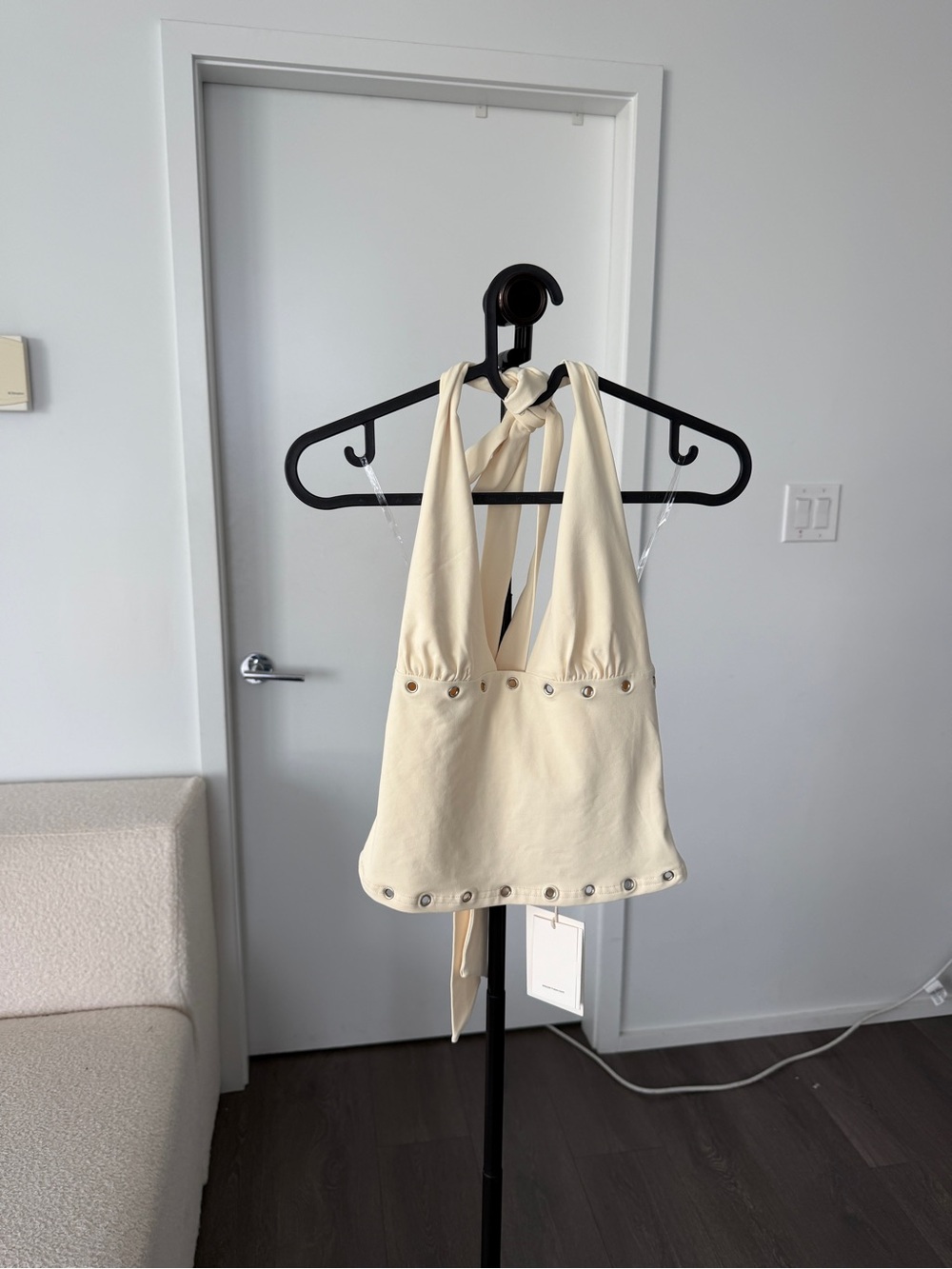 Peppermayo Cream Halter Tie-Back Camisole with Silver Eyelets